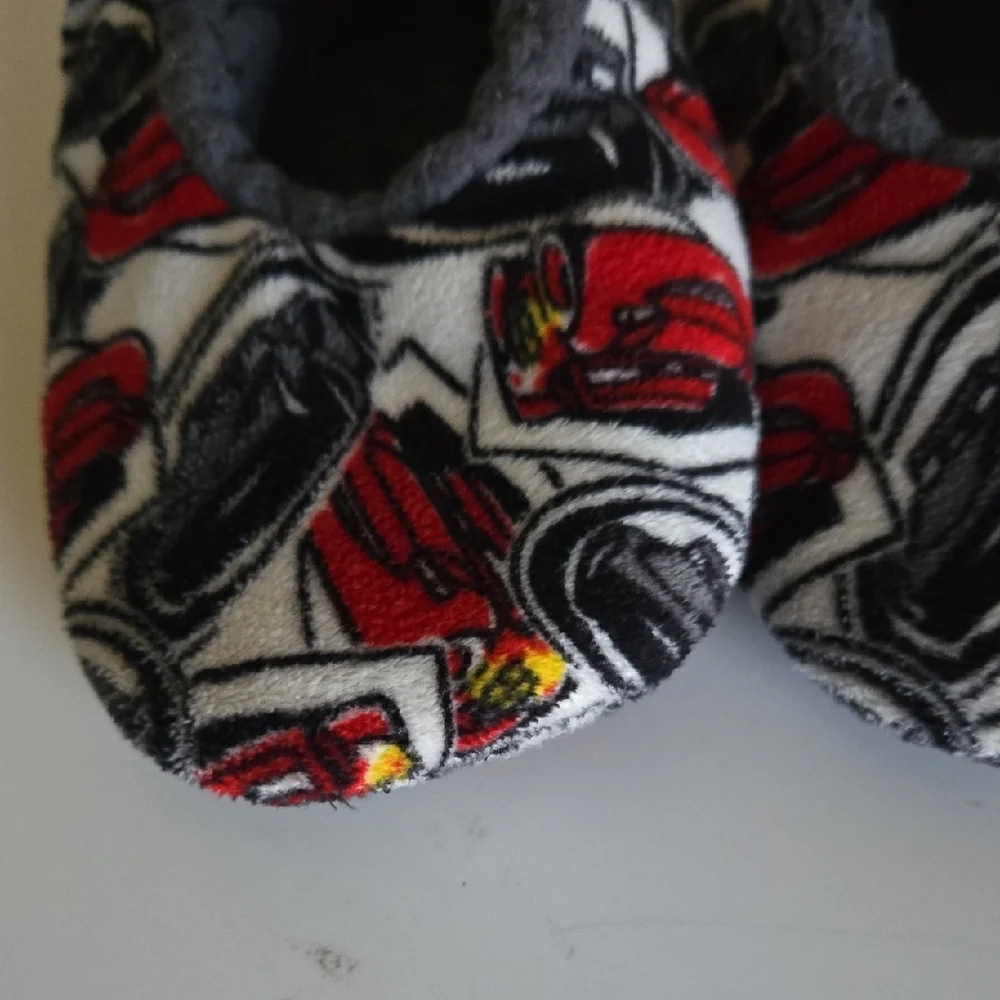 Kids Plush Slip-On Slippers with Red Car Print